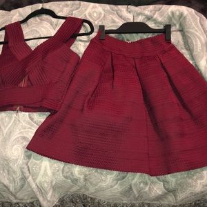 Burgundy skirt and crop top